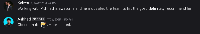 Discord message from Kaizen recommending Ashhad